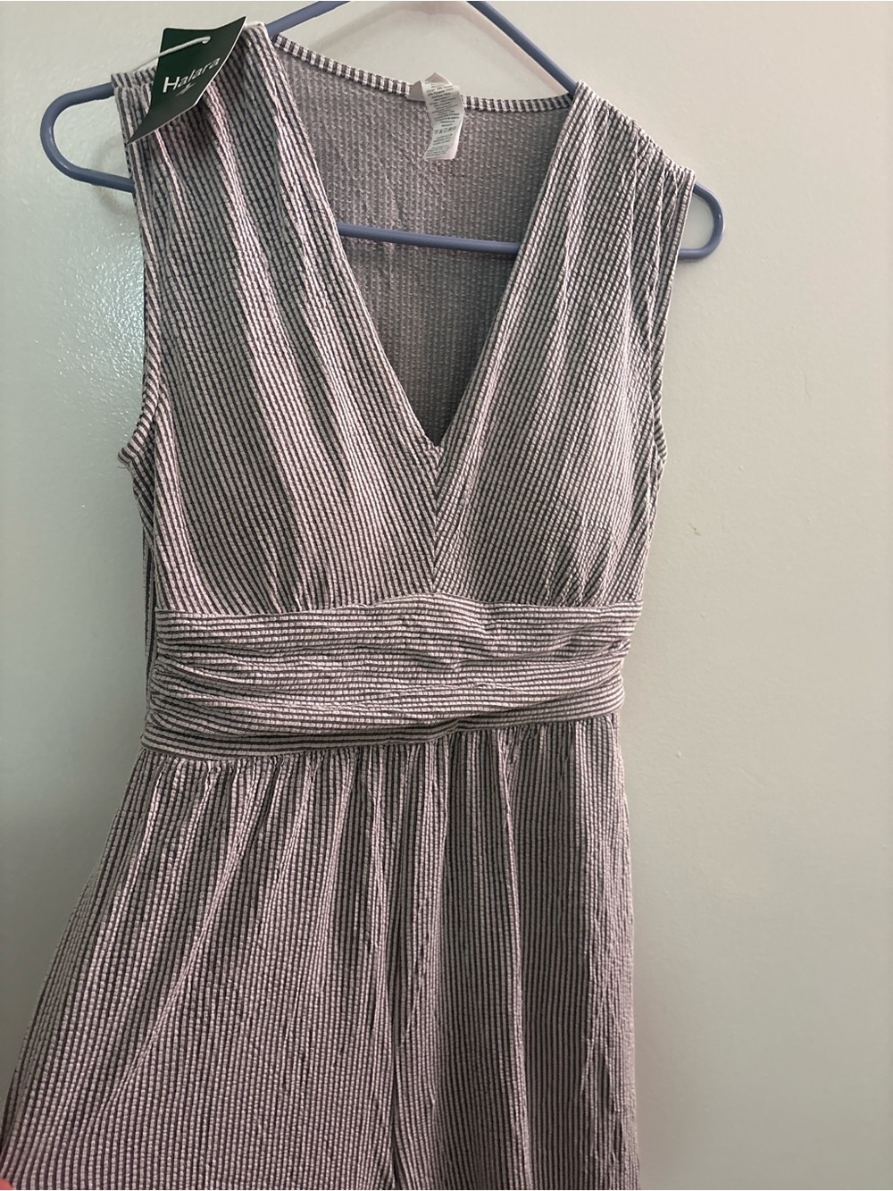 Sleeveless V-Neck Striped Jumpsuit - Gray